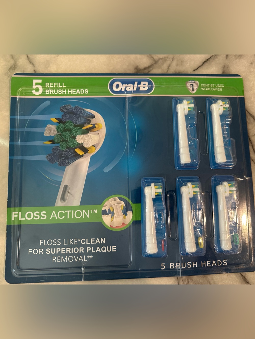 Oral-B Floss Action Replacement Brush Heads - White with Green & Blue Accents